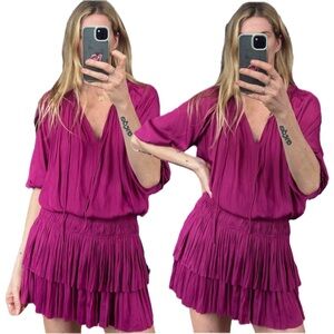 Anthropologie Current Air Los Angeles Magenta Fuchsia Pink Ruffle Pleated Dress